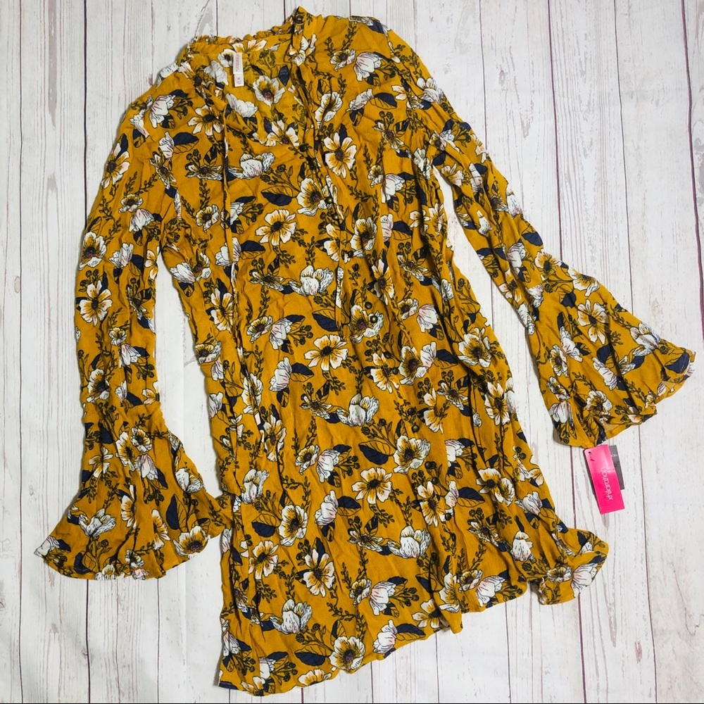 Xilaratiom bell sleeve flower tunic shirt dress